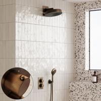 Regendouche set SaniClear Evolution Stripes | 30 cm | Incl.Inbouwdeel | 2 standen handdouche | Verouderd messing