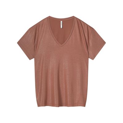 Summum V-neck Top Metallic Coated Jersey 3s4887-30545 T-shirt Korte Mouw 505 Sephia Blush