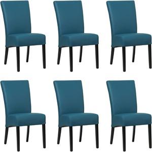 Set van 6 Blauwe leren landelijke eetkamerstoelen Just - Toledo Leer Turquoise (blauw leer)