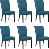 Set van 6 Blauwe leren landelijke eetkamerstoelen Just - Toledo Leer Turquoise (blauw leer)