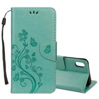 Reliëf Butterfly patroon horizontale Flip lederen draagtas met kaartsleuf & houder & portemonnee & Lanyard voor iPhone XR (groen)
