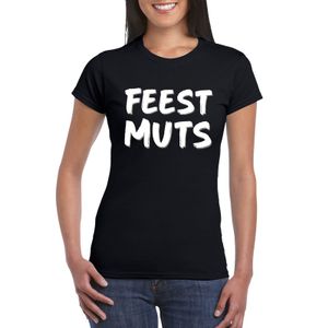 Feestmuts tekst t-shirt zwart dames