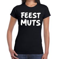 Feestmuts tekst t-shirt zwart dames - thumbnail