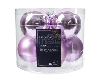 Kerstballen Glas Ø7cm Fris Lila 8st