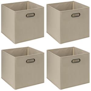 Opbergmand/kastmandje - 4x - Taupe - 31 x 31 x 31 cm - 29 liter - Vakkenkast manden - Stof