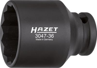 HAZET Krachtdopsleutel 3047-36 · 1/2 inch (12,5 mm) vierkant hol · Buitentwaalfkant tractieprofiel · SW 36 mm