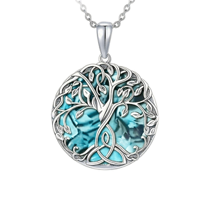 Zilverkleurige Ketting met Levensboom en Blauw Kristal - Sieraden - Spiritueelboek.nl