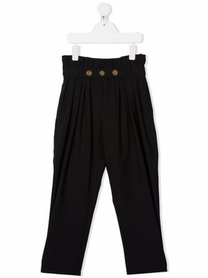 Balmain Kids pantalon ceinturé à détails plissés - Noir