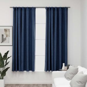 VidaXL Gordijnen linnen-look verduisterend haken 2 st 140x175 cm blauw