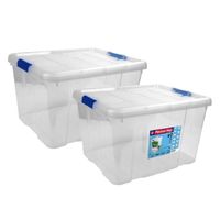 Set van 2x stuks kunststof opbergbox/opbergkist met deksel 25 liter transparant 42 x 35 x 25 cm