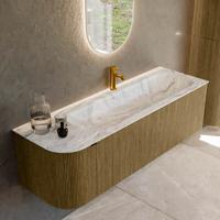 Badmeubel Mondiaz Kurve-Dlux | 145 cm cm | Meubelkleur Dusk | Wastafelkleur Glace | Solid surface | Wasbak rechter zijde spoelbak | 1 kraangat