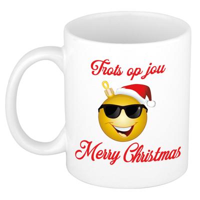 Kerst cadeau koffiemok - Trots op jou - smile - goud - 300 ml - keramiek - Merry Christmas