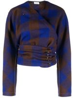 LEMAIRE blouse cache-cœur en laine à carreaux - Bleu
