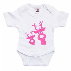 Kerst baby rompertje - wit - glitter roze - rendier - Kerst cadeau