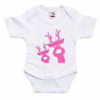 Kerst baby rompertje - wit - glitter roze - rendier - Kerst cadeau