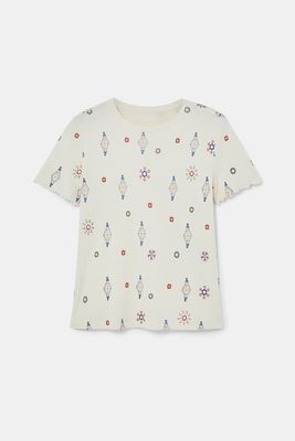 Viscose T-shirt met boho-print - WHITE - XL