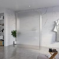 Fortifura Galeria Vrijstaande Inloopdouche - 140x200cm - Helder geribbeld - antikalk - 8mm veiligheidsglas - 2 zijwanden 30cm - wandsteunen en hoekprofielen - Geborsteld RVS PVD (RVS) SW927769 2x/SW797954/SW797945 2x/SW798730 2x