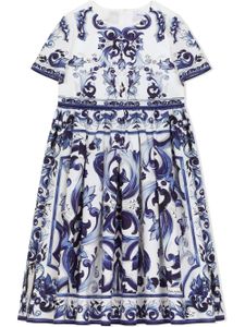 Dolce & Gabbana Kids robe en coton à imprimé Majolica - Bleu