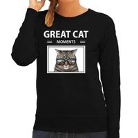 Grijze katten sweater / trui met dieren foto great cat moments zwart voor dames