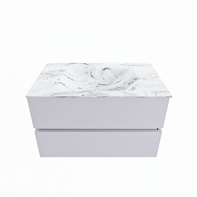 MONDIAZ VICA-DLUX 80cm badmeubel onderkast Cale 2 lades. Inbouw wastafel CLOUD midden zonder kraangat, kleur Glace.