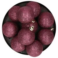 Kerstversiering set glitter kerstballen aubergine roze 6 - 8 -10 cm - pakket van 50x stuks - Kerstbal - thumbnail
