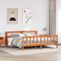 Bedframe met hoofdbord massief grenenhout wasbruin 200x200 cm