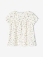 Blouse-T-shirt met bloemenprint voor meisjes ecru - thumbnail