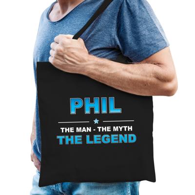 Naam cadeau tasje Phil - the Legend - zwart - voor heren - katoen
