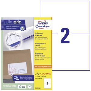 Avery-Zweckform 3655-200 Universele etiketten 210 x 148 mm Papier Wit 440 stuk(s) Permanent hechtend Inkjet, Laser (zwart/wit), Kopiëren (zwart/wit)