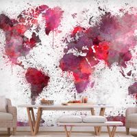 Zelfklevend fotobehang - Wereldkaart in rode waterverf, prachtige achtergrond, premium print - thumbnail