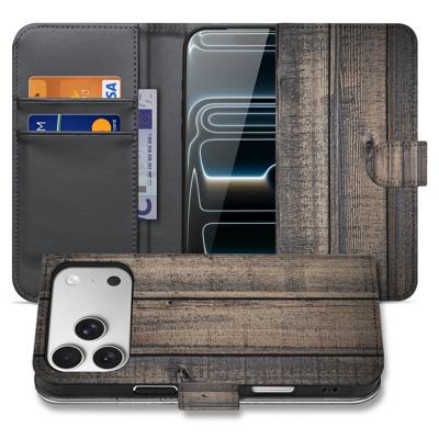 Apple iPhone 17 Pro Bookstyle Hoes Steigerhout Design Met 3 Pasjes