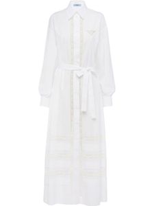 Prada robe-chemise longue à empiècements en dentelle - Blanc