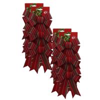 Kerst ornamenten strikken - 12x st - donkerrood - 15 x 24 cm - strikjes/kerststrikjes