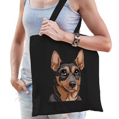 Cadeau tas voor hondenliefhebbers - zwart - Mechelse Herdershond - cartoon - katoen - 42 x 38 cm Cadeau tas voor hondenliefhebbers - zwart - Mechelse Herdershond - cartoon - katoen - 42 x 38 cm