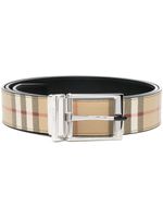 Burberry check-pattern engraved-logo belt - Marron