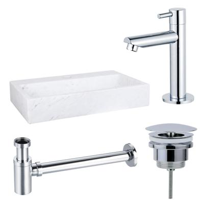 Fortifura Fuente fonteinset - 38x24cm - 1 kraangat - marmer - fonteinkraan chroom - wit SW696234/SW696209/SW696219/SW451336