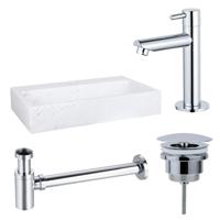 Fortifura Fuente fonteinset - 38x24cm - 1 kraangat - marmer - fonteinkraan chroom - wit SW696234/SW696209/SW696219/SW451336