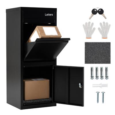 Brievenbus van Gegalvaniseerd Staal Pakketbus met Afsluitbare Deur 2 Sleutels Diefstalwerende Deflector Wand-/Vloermontage voor Huis Buiten Veranda 41 x 38 x 102 cm Zwart