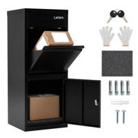 Brievenbus van Gegalvaniseerd Staal Pakketbus met Afsluitbare Deur 2 Sleutels Diefstalwerende Deflector Wand-/Vloermontage voor Huis Buiten Veranda 41 x 38 x 102 cm Zwart