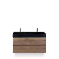 Maxx XL Badmeubelset 120 cm - Tabacco - Wastafel Kube Enkel Zwart 2 kraangaten