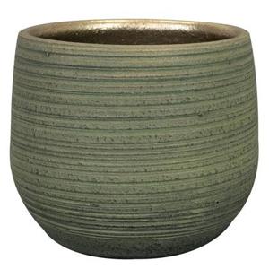 Ter Steege Plantenpot - keramiek - donkergroen - stripes -15x13cm