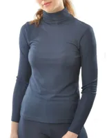 Zijden Dames Rib Colshirt Lange Mouw Alkena Kleur Navy blauw Maat Small
