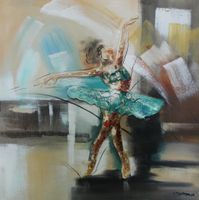 Schilderij -Handgeschilderd - Ballerina  in beweging - multikleur -  100x100cm