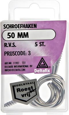 Schroefhaken 50mm rvs 5st - Deltafix