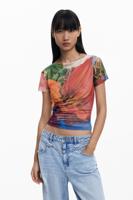 Draperen chiffon T-shirt - ORANGE - XS