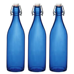 Bormioli rocco waterfles met beugeldop - 4x stuks - blauw transparant - 1000 ml - Giara home deco fl