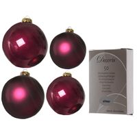 Glazen kerstballen pakket framboos roze glans/mat 38x stuks 4 en 6 cm inclusief haakjes - thumbnail