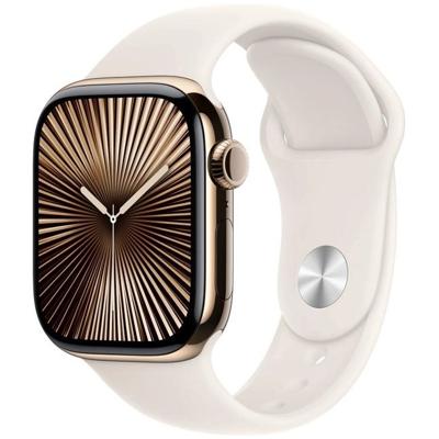 AppleWatch Series 10 GPS + Cellular 42mm Titanium Case met Sport Band - M/L Smartwatch Goud