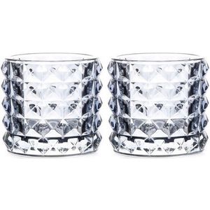 2x Waxinelichthouders lichtblauw glas Lyon 10 cm   -