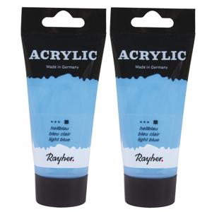 Acrylverf/hobbyverf op waterbasis - 2x - lichtblauw - 75 ml - Schilderen/knutselen